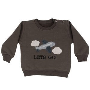 Erkek Bebek Kahve Uçak Nakışlı Üç İp İkili Takım