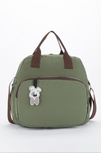 Lüks Yeşil Kahve Fermuarlı Cepli Tavşan Aksesuarlı Anne Bebek Sırt Çantası