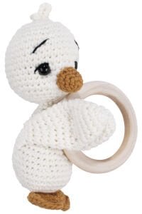 Unisex Ekru Turuncu Ördek Diş Kaşıyıcı Çıngıraklı Amigurumi Oyuncak