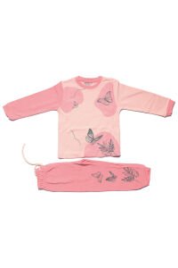 Kız Çocuk Somon Pembe Kelebek Baskılı 2'li Pijama Takımı