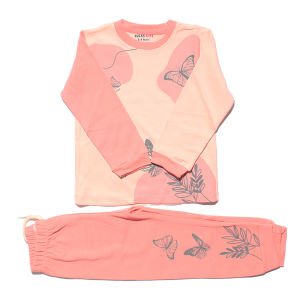 Kız Çocuk Somon Pembe Kelebek Baskılı 2'li Pijama Takımı
