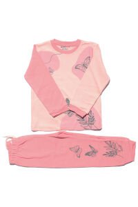 Kız Çocuk Somon Pembe Kelebek Baskılı 2'li Pijama Takımı