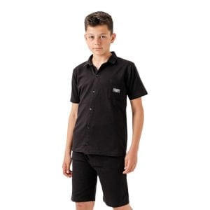 Erkek Çocuk Siyah Düğmeli Gömlekli 2'li Şortlu Takım