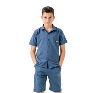 Erkek Çocuk Laci Düğmeli Gömlekli 2'li Şortlu Takım