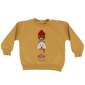 Erkek Bebek Sarı Bereli Hayvanlı Üç İp İkili Takım