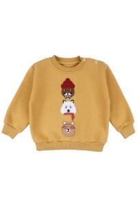 Erkek Bebek Sarı Bereli Hayvanlı Üç İp İkili Takım