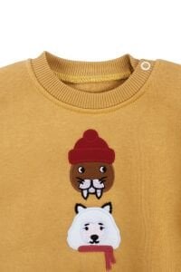 Erkek Bebek Sarı Bereli Hayvanlı Üç İp İkili Takım