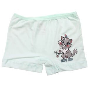 Kız Çocuk Su Yeşili Kedi Baskılı Düz Boxer 4-5 Yaş