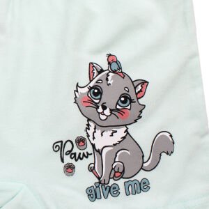 Kız Çocuk Su Yeşili Kedi Baskılı Düz Boxer 4-5 Yaş