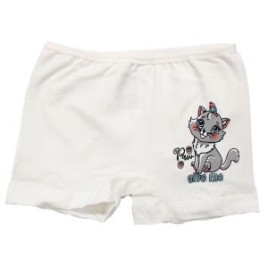 Kız Çocuk Beyaz Kedi Baskılı Düz Boxer 4-5 Yaş
