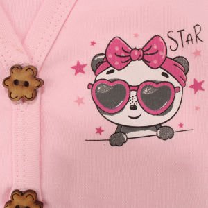 Kız Bebek Pembe Düğmeli Star Panda Desenli Penye Yelek
