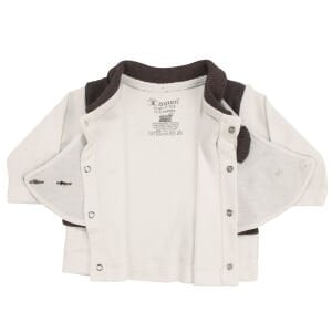 Erkek Bebek Ekru Kahve Papyonlu Şapkalı Kendinden Yelekli Beş Parça Hastane Çıkış Seti