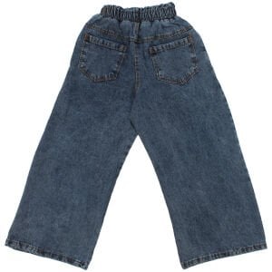 Kız Çocuk Pembe Mavi Çiçek Nakışlı Kot Pantolonlu İkili Takım