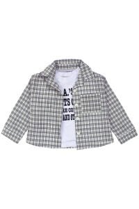 Unisex Ekru Siyah Ekoseli Gömlekli Şortlu 3'lü Takım