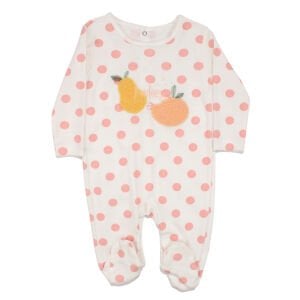 Kız Bebek Beyaz Pembe Puanlı Armut Nakışlı Tulum
