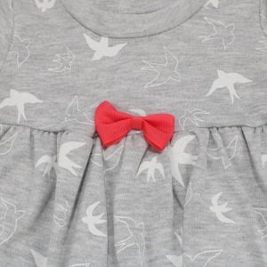 Kız Bebek Gri Narçiçeği Kuş Desenli 2'li Takım