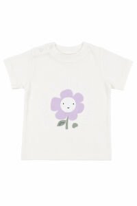 Kız Bebek Beyaz Lila Ayçiçeği Desenli Şortlu 2'li Takım
