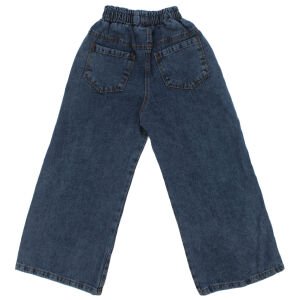 Kız Çocuk Siyah Mavi Çiçek Nakışlı Kot Pantolonlu İkili Takım