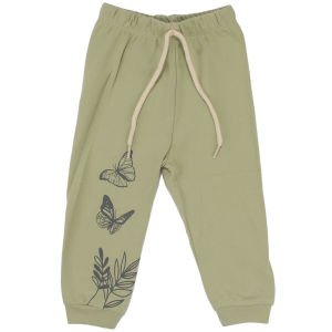 Kız Çocuk Ekru Yeşil Kelebek Baskılı 2'li Pijama Takımı