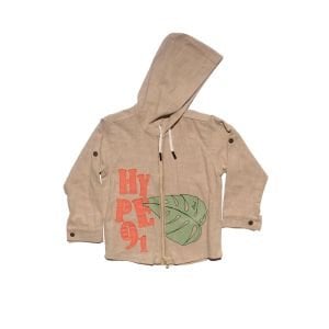 Erkek Çocuk Bej Yeşil Yaprak Desenli Müslin Hırkalı 3 lü Takım