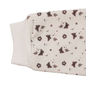 Kız Bebek Ekru Kahve Kadife Pantolonlu Kelebek Desenli İkili Takım