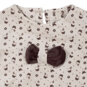 Kız Bebek Ekru Kahve Kadife Pantolonlu Kelebek Desenli İkili Takım