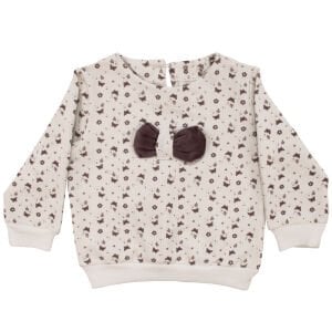 Kız Bebek Ekru Kahve Kadife Pantolonlu Kelebek Desenli İkili Takım