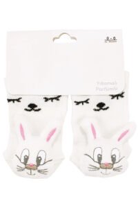 Kız Bebek Ekru Bıyıklı Tavşan Oyuncaklı Çorap 0-6 Ay