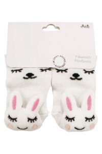 Kız Bebek Ekru Çıngıraklı Tavşan Oyuncaklı Çorap 0-6 Ay