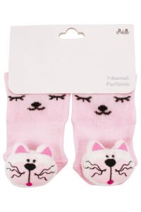Kız Bebek Pembe Kedili Oyuncaklı Çorap 0-6 Ay