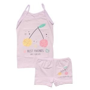 Kız Çocuk Lila Kiraz Desenli Atlet Boxer Takım