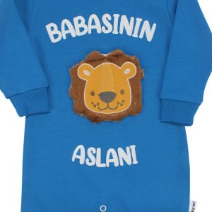 Erkek Bebek Mavi Babasının Aslanı Yazılı Çıtçıtlı Tulum