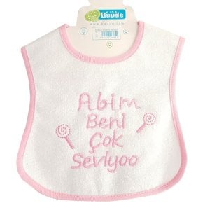 Pembe Abim Beni Çok Seviyor Yazılı Su Geçirmez Kız Bebek Önlüğü