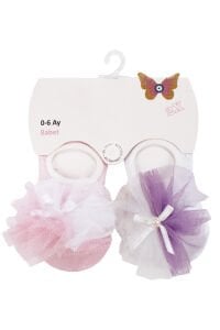 Kız Bebek Bembe Beyaz Mor Tüllü 2'li Babet Çorap 0-6 Ay