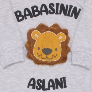 Erkek Bebek Gri Babasının Aslanı Yazılı Çıtçıtlı Tulum