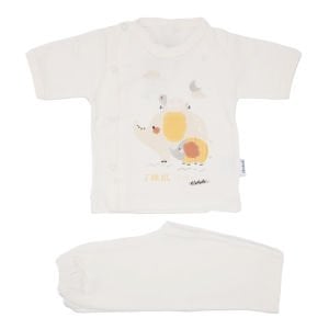 Unısex Ekru Filli Baskılı Pijama Takımı 0-3 Ay