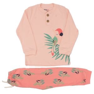 Kız Çocuk Pembe Papağan Baskılı 2'li Pijama Takımı