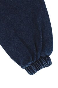 Kız Bebek Mavi Kahve Biyeli Yakalı Düğmeli Kot Tulum