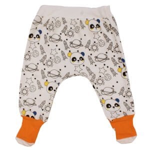 Erkek Bebek Beyaz Turuncu Çoraplı Panda Gezegen Desenli Tek Alt