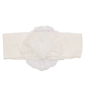Kız Bebek Ekru İncili Kalpli Dantel Bandana Patik Set 0-6 Ay
