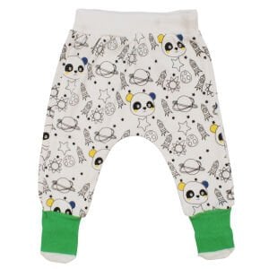 Erkek Bebek Beyaz Yeşil Çoraplı Panda Gezegen Desenli Tek Alt