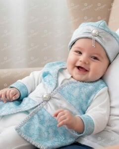 Tuğra Desenli Turkuaz Gümüş Şehzade Erkek Bebek Mevlüt Tulumu
