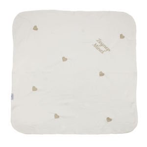 İsme Özel Krem Çift Kat Kalpi Nakışlı Penye Battaniye