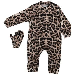 Kız Bebek Leopar Desenli Kaşkorse Bandanalı Tulum