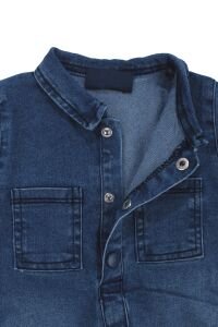 Erkek Bebek Mavi Yakalı Cepli Çıtçıtlı Kot Tulum