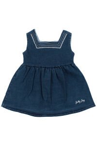 Kız Bebek Beyaz Laci Yakası Çiçek Nakışlı Badili Elbise Takım