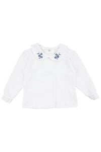 Kız Bebek Beyaz Laci Yakası Çiçek Nakışlı Badili Elbise Takım