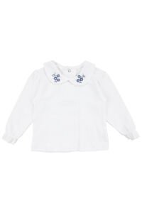 Kız Bebek Beyaz Laci Yakası Çiçek Nakışlı Badili Elbise Takım