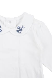 Kız Bebek Beyaz Laci Yakası Çiçek Nakışlı Badili Elbise Takım