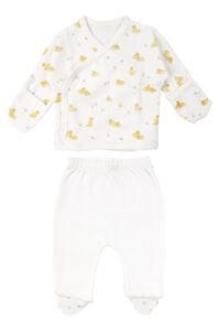 Unisex Ekru Sarı Ördek Baskılı Organik 10 Parça Hastane Çıkış Seti